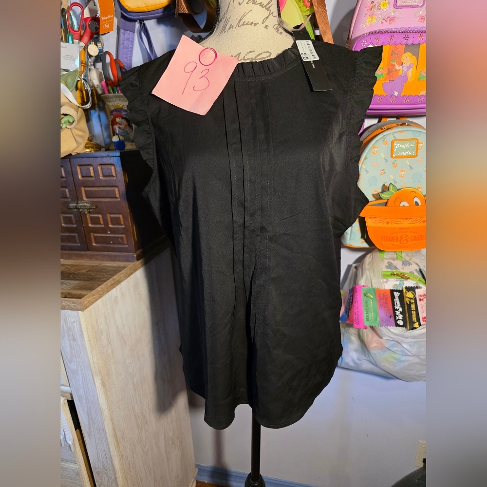 Allegra K Black Blouse NWT Size Xlarge Ruffle Sleeves